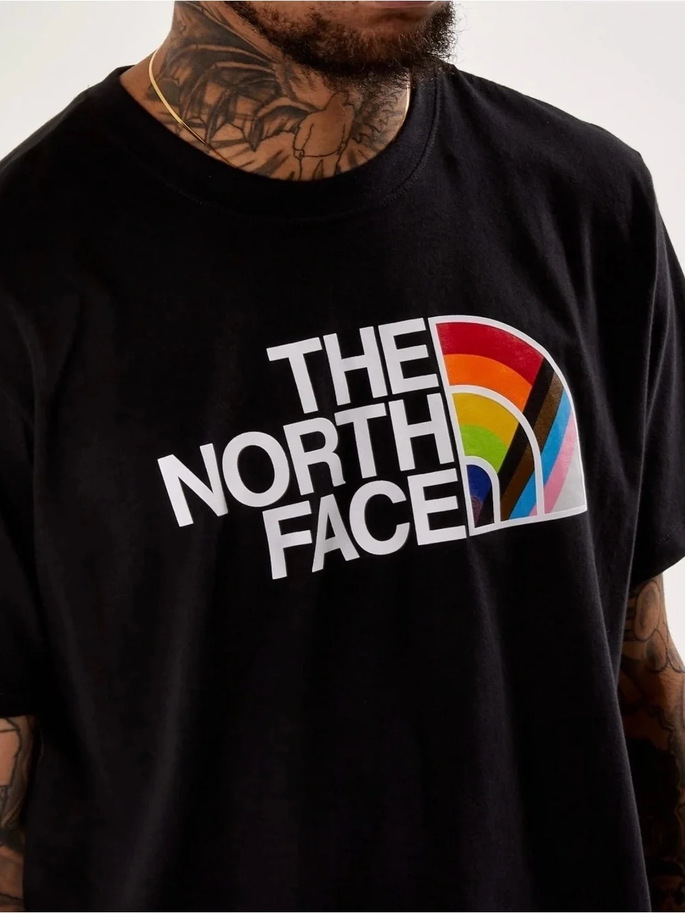 The North Face Black Tee with Multicolor Rainbow Logo 🌈